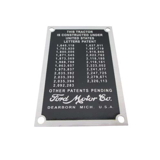 Patent Data Plate w/ Raised Lettering